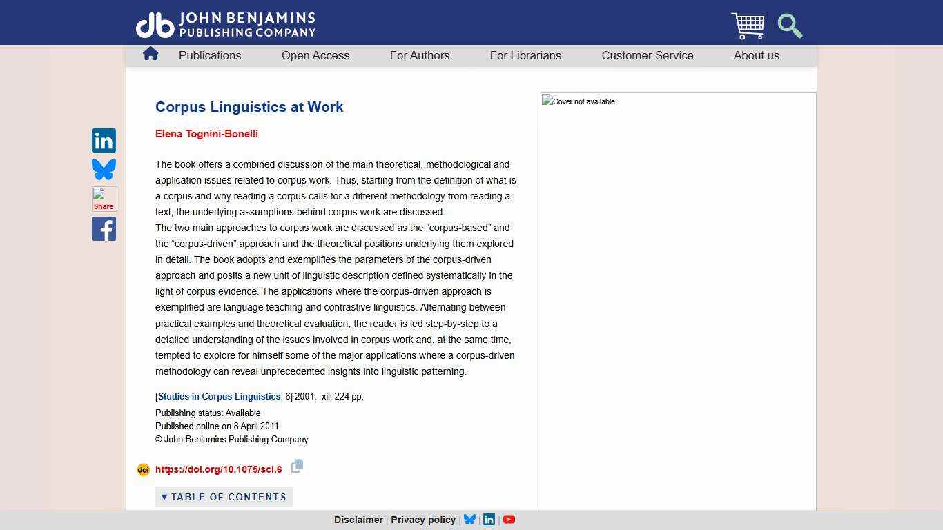 Corpus Linguistics at Work Elena Tognini-Bonelli