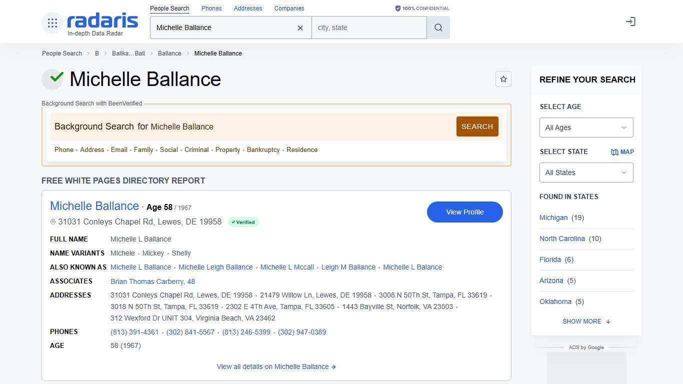Michelle Ballance - Age, Phone Number, Contact, Address Info, Public Records Radaris