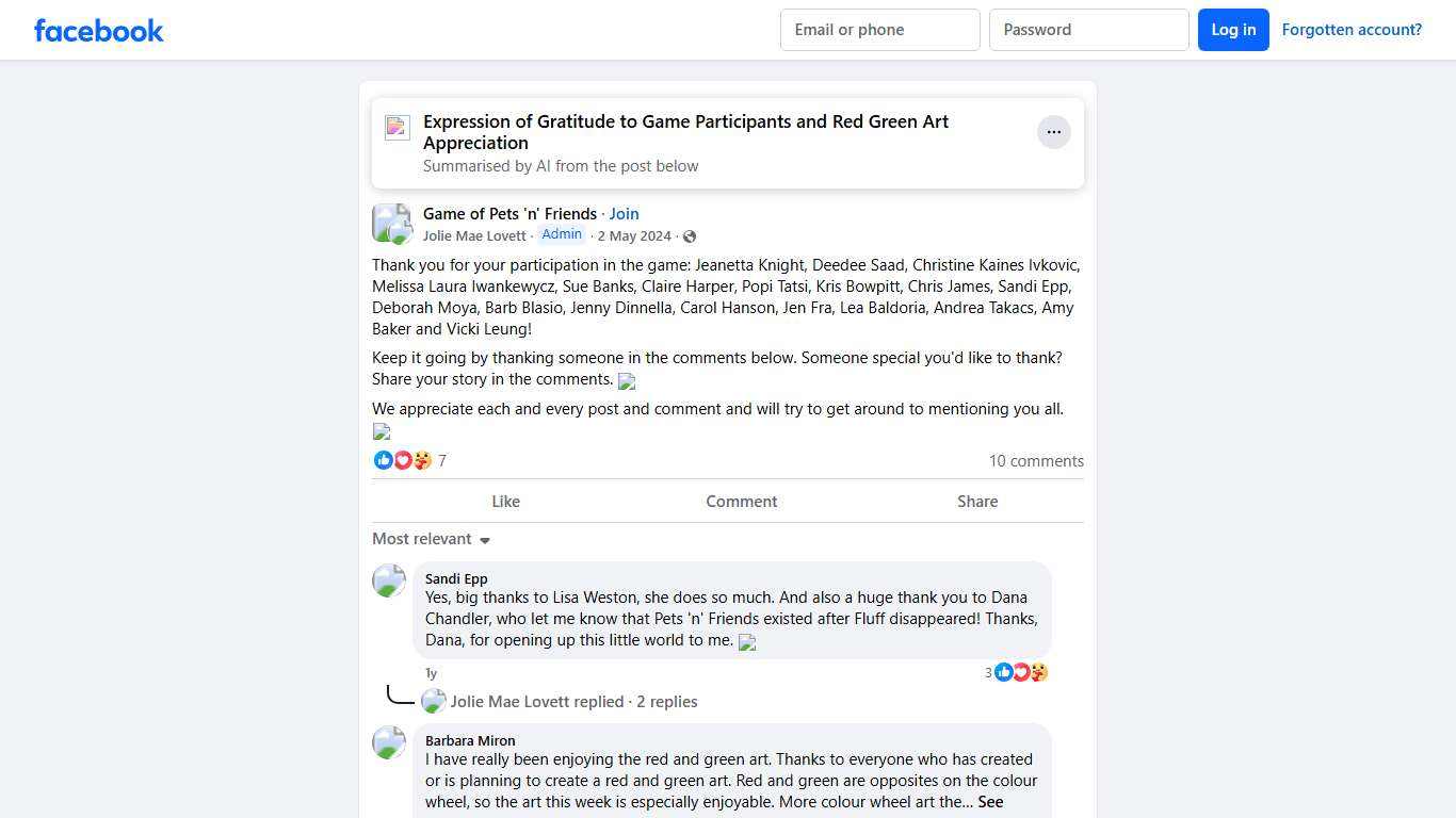 Game of Pets 'n' Friends Thank you for your participation in the game: Jeanetta Knight, Deedee Saad, Christine Kaines Ivkovic, Melissa Laura Iwankewycz, Sue Banks, Claire Harp... Facebook